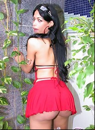 hung t-girl Isabelly stripping her kinky red dress and showing her asshole